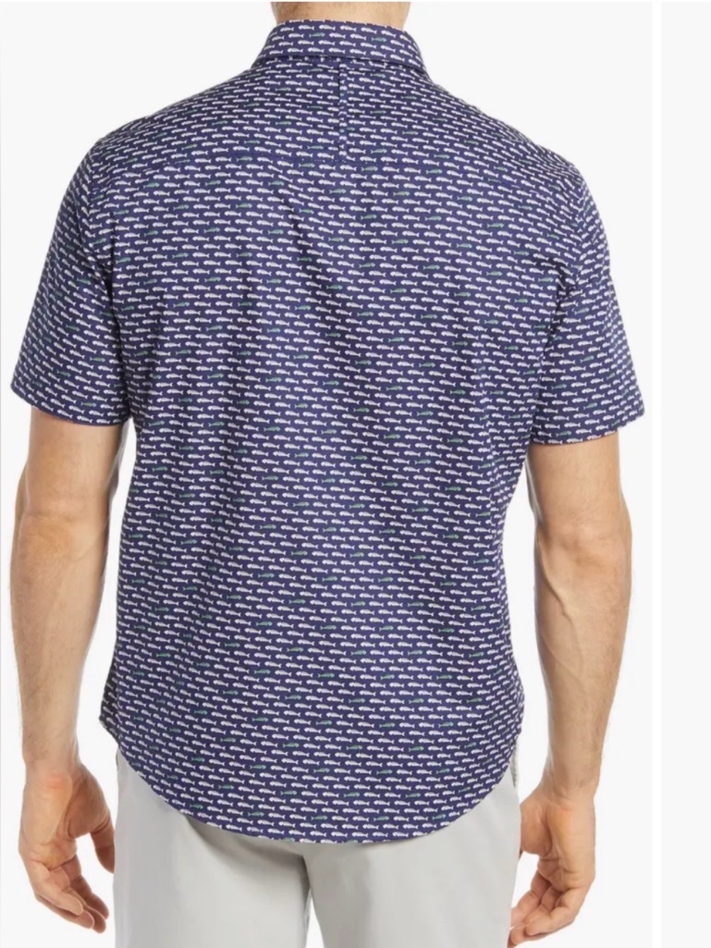 Johnston & Murphy Navy Short-Sleeve Button-Down, Fish Bone Print - Picture 4 of 16
